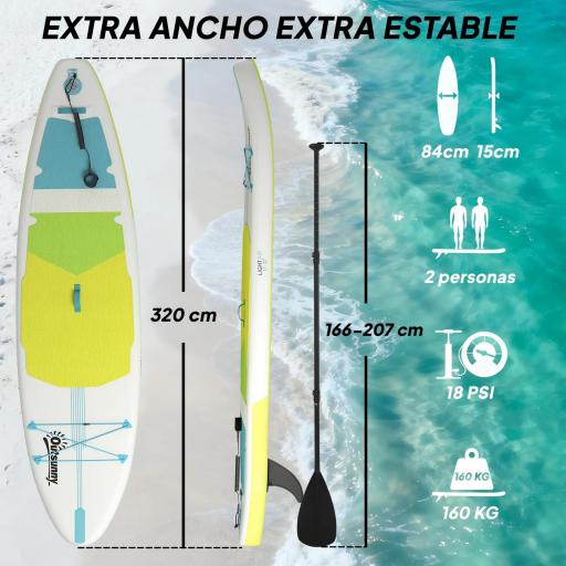 Tabla de Paddle Surf Hinchable 320 cm, con Superficie Antideslizante Remo de Aluminio Ajustable Quilla Bomba y Mochila [7]