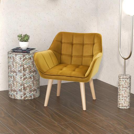 Butaca de Salón Moderna Tapizado en Terciopelo con Asiento Ancho Patas de Madera para Sala de Estar Amarillo [6]