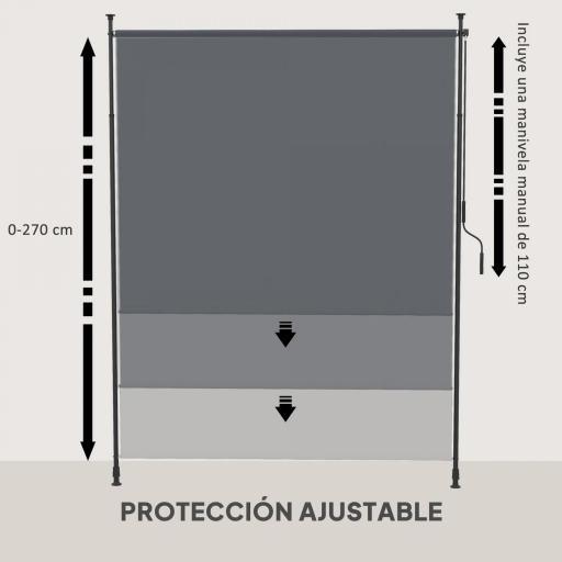 Toldo Vertical Exterior 200x305 cm Pantalla de Privacidad Enrollable Ajustable con Manivela Protección UV 40+ Gris [5]