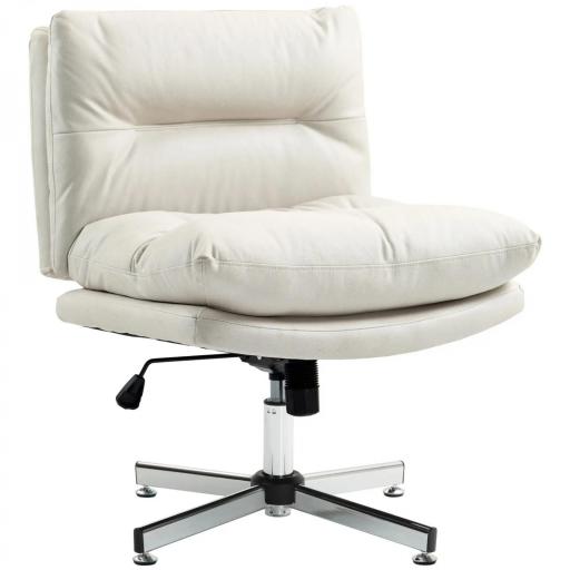 Silla de Oficina sin Brazos con Altura Ajustable Función de Basculante Base Cruzada y Asiento Amplio Gris Claro [7]