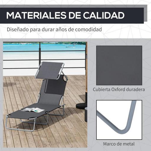 Tumbona de jardín Plegable con Toldo y Respaldo Reclinable para Jardín Terraza Acampada 187x58x36cm Gris [5]