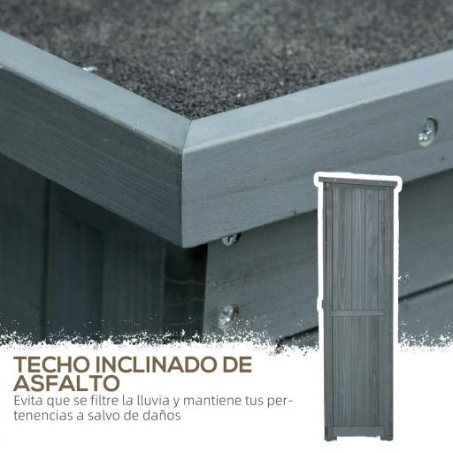 Cobertizo de Madera Caseta de Madera 0,31 m² 87x46,5x160 cm con 2 Puertas y 2 Estantes Interior Gris [3]