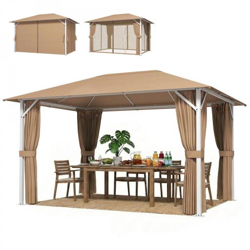 Carpa para Jardín 3x4 m con Techo Ventilado 4 Paredes y 4 Mosquiteras UPF50+ para Exterior Terraza Caqui [8]