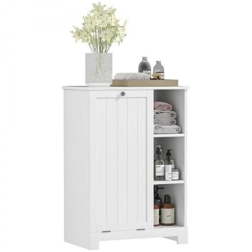 Mueble de Baño con Cesto Ropa Sucia Cesta Extraíble Estante Ajustable y Compartimentos para Baño 60x38x86 cm Blanco [9]