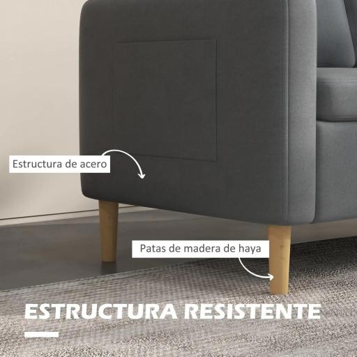 Sofá de 2 Plazas Tapizado en Poliéster con 2 Bolsillos Laterales Reposabrazos y Patas de Madera 143x76x83 cm Gris [4]
