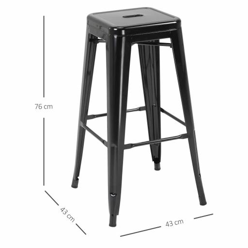 Conjunto de 4 Taburetes de Bar Estilo Industrial Apilables y con Reposapiés Aptos para Interiores y Exteriores 43x43x76 cm Carga Hasta 120kg Negro [1]