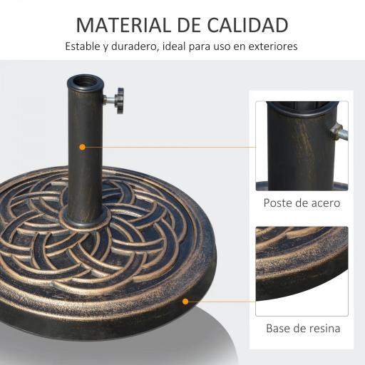 Base de Sombrilla de Jardín Peso Neto 12 kg Soporte de Parasol Redondo Apto para Postes de 38mm/48mm Resina y Acero para Terraza Patio Exterior Ø45x33 cm Bronce [7]