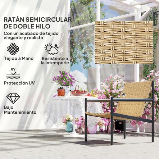 Silla de Ratán de Jardín para Exterior con Reposabrazos Estructura de Acero y Respaldo Inclinado 74x61x81 cm Natural [3]