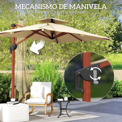 Sombrilla de Jardín Excéntrica de Aluminio 300x198x252 cm con Protección UPF50+ y Base Cruzada Giratoria 360° Caqui [5]