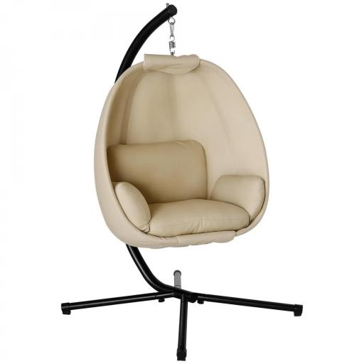 Silla Colgante Huevo con Soporte con Cesta Plegable Cojín para Interior o Exterior Carga 120 kg Caqui [8]