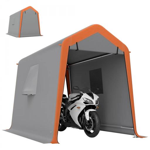 Carpa Garaje Portátil 2,4x1,8 m para Coche Impermeable con Puerta Enrollable con Cremallera Ventanas UPF30+ Gris Claro [9]