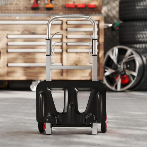 Carretilla de Mano Plegable de Aluminio Carga 90 kg con Ruedas Mango Telescópico Ajustable 40x41x108 cm Plata y Negro [1]