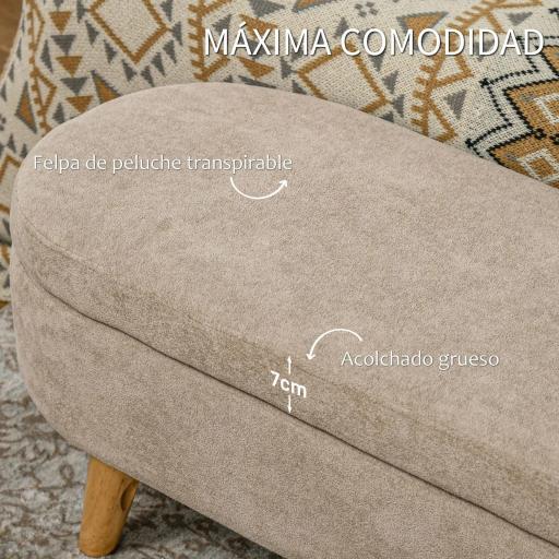 Banco de Almacenaje con Patas de Madera y Asiento Acolchado Carga 120 kg Puff Almacenaje Ovalado Beige [7]