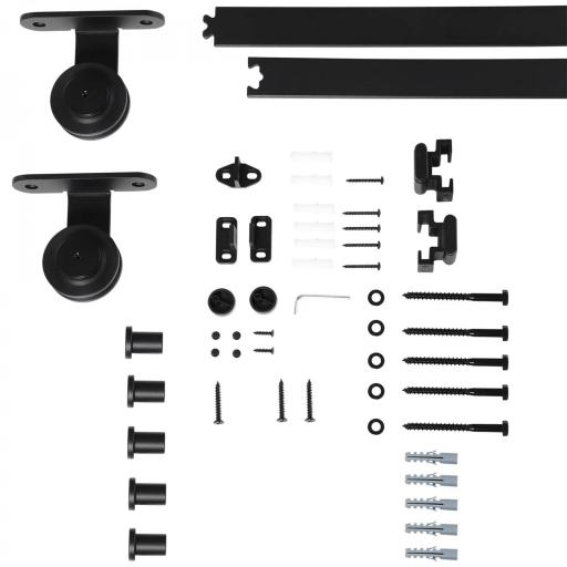 Herrajes para Puerta Corredera 200 cm Kit de Accesorios para Puerta de Granero de Madera 200x40x0,6 cm Negro [3]