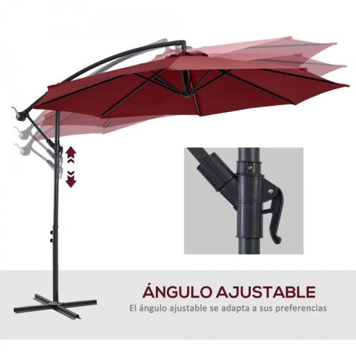 Sombrilla de Jardín Ø295 cm Parasol Excéntrico Inclinable con Manivela Base Cruzada y Soporte de Acero Granate [3]