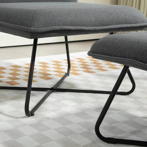 Butaca con Reposapiés Sillón para Lectura con Patas de Acero en Forma de Cruz Gris Oscuro [4]