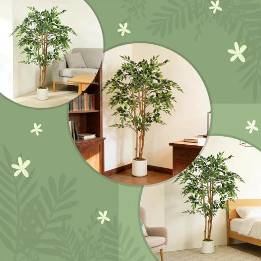 Ficus Artificial 150 cm Planta Artificial con 1116 Hojas y Maceta Planta Artificial Decorativa para Interior Verde [2]