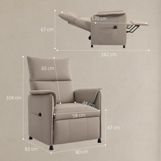 Sillón Reclinable con Motor sin Escobillas Reposapiés Tapizado Resistente y Bolsillos Laterales 80x83x104 cm Marrón [1]