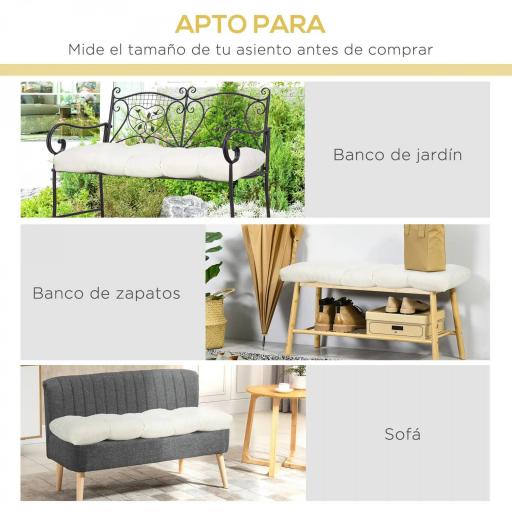 Cojín para Banco de 2 Plazas para Interior y Exterior con 8 Puntadas para Sillas Sofás 110x48x8 cm Crema [3]