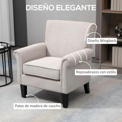 Butaca de Salón Tapizada en Tela Sillón Relax con Reposabrazos Asiento Extraíble para Dormitorio 79x78x87 cm Gris [2]