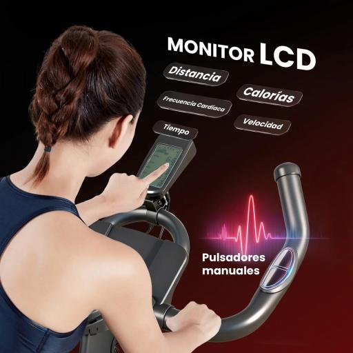 Bicicleta Estática de Interior con Volante de Inercia de 15 kg Monitor LED con Pulsómetro Manillar y Asiento Ajustables [4]
