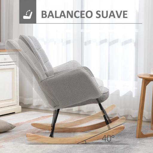 Silla Mecedora de Borreguito Sillón Balancín Oscilante 40° con Patas de Madera de Haya Carga 120 kg 71x98x101 cm Gris [5]