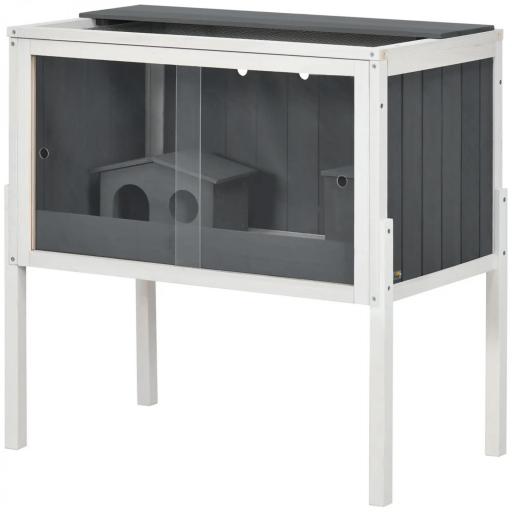 Jaula para Hámster de Madera con 2 Puertas de Acrílico 2 Casitas para Animales Pequeños 82x45x81 cm Gris Oscuro [8]