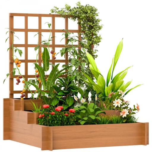Jardinera de 3 Niveles con Enrejado y Tela no Tejida para Cultivos Verduras Flores Hierbas 95x95x110 cm Natural [9]