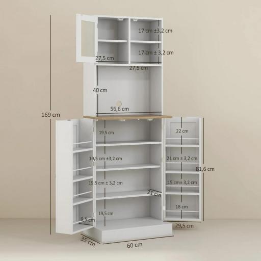 Alacena de Cocina con 3 Puertas Estantes Ajustables y Estantes en la Puerta para Comedor Salón 60x35x169 cm Blanco [1]