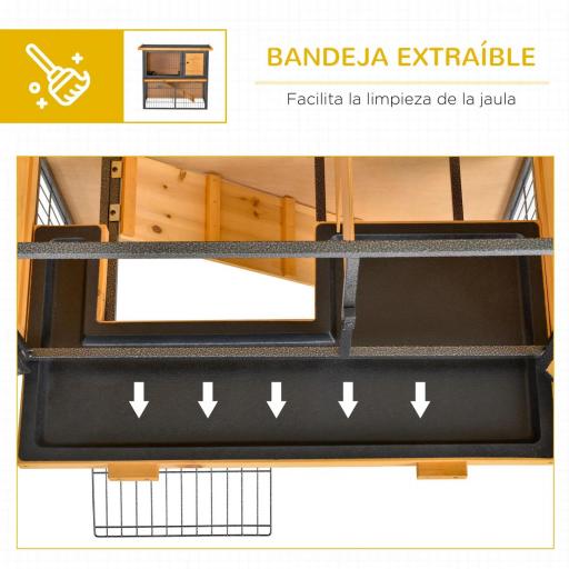Conejera de Exterior de Madera Jaula para Mascotas Pequeñas 2 Niveles con Rampa Bandeja Extraíble Puertas con Cerraduras 89,5x45x81 cm Madera y Gris [5]