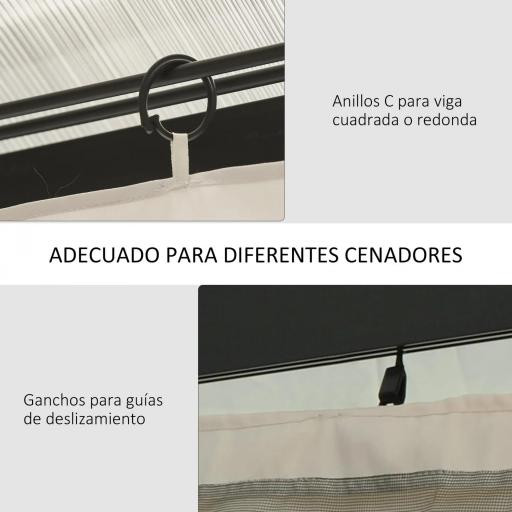  4 Paredes Laterales para Cenador 3,5x2 m con 48 Ganchos y Anillos en C para Pérgola Gazebo Beige [2]
