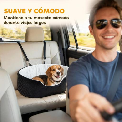 Asiento de Coche para Perros Pequeños y Medianos de hasta 15 kg con Funda Extraíble y Lavable Base Antideslizante Negro [5]