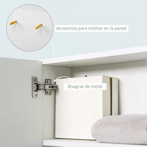 Armario con Espejo para Baño con 3 Estantes Abiertos y 1 Estante Interior Estilo Moderno 60x18x50 cm Blanco [5]