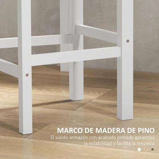 Taburetes Altos de Cocina de Madera Altura Asiento 60,2 cm con Respaldo y Reposapiés 41x46x97,5 cm Natural y Blanco [4]