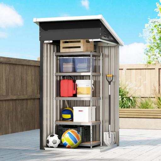 Caseta de Jardín Exterior Metálico 0,74 m² 107,5x91x185 cm con Techo Inclinado Puerta con Cerradura Ventilaciones Gris [7]