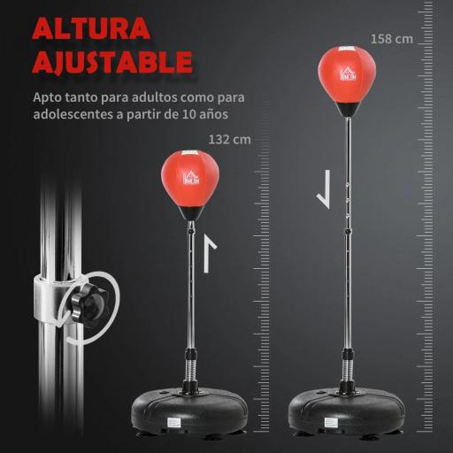 Saco de Boxeo de Pie con Altura Ajustable en 4 Niveles de 133-151 cm, Saco de Boxeo con Base Rellenable, Guantes e Inflador, para Adultos y Adolescentes, Negro y Rojo [3]