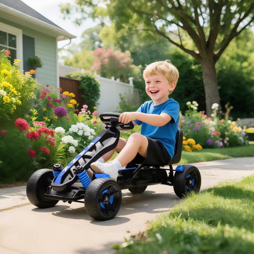 Kart Pedales para Niños de +3 Años con Embrague Automático Freno Ruedas Antideslizantes de EVA y Marco Metálico Azul