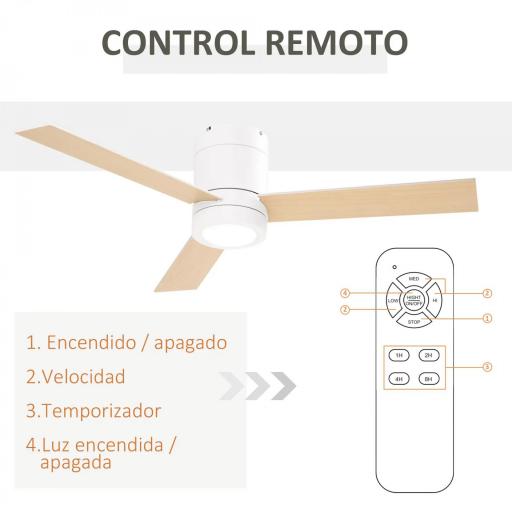 Ventilador de Techo Motor AC 48W con Luz LED Mando a Distancia 3 Velocidades y 3 Aspas de Madera Ø112x25 cm Blanco [7]