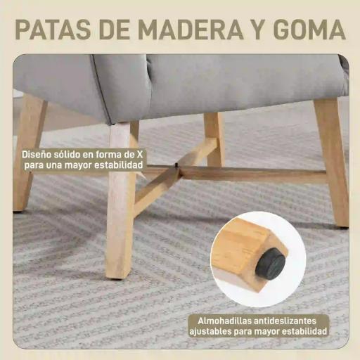 Butaca de Salón Tapizada en Terciopelo con Reposabrazos Acolchados y Patas de Madera Cruzadas 67x65x74 cm Gris Claro [4]