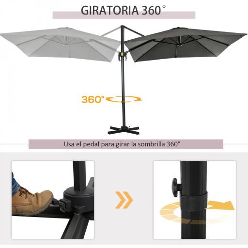 Sombrilla de Jardín de Aluminio Parasol Excéntrico con Manivela y Poste Giratorio e Inclinable 245x245x245 cm Gris [2]