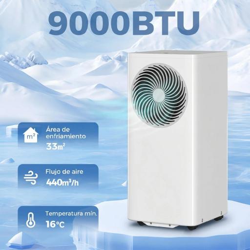 Aire Acondicionado Portátil 9000 BTU 4 en 1 Enfriamiento Deshumidificador Ventilador Modo de Sueño para 33 m² Blanco [3]