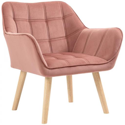 Butaca de Salón Moderna Tapizado en Terciopelo con Asiento Ancho Patas de Madera Sillón Relax para Sala de Estar Rosa [9]