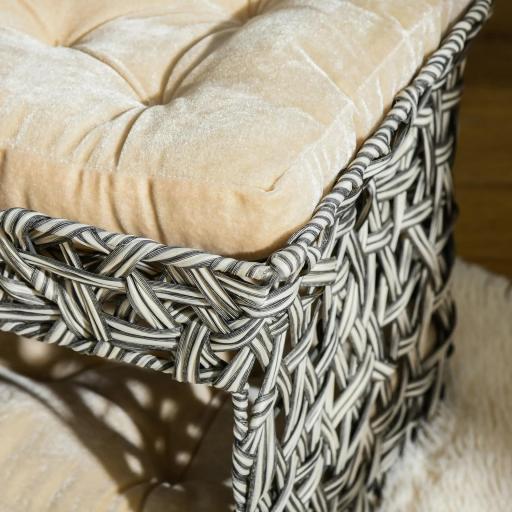 Cesta de Ratán para Gatos de 2 Pisos Cueva Cama de Gato Tipo Caseta con 2 Cojines Suaves Estructura de Metal 51x42x37 cm Gris y Beige [7]