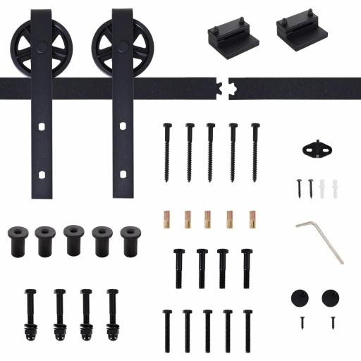 Herraje Puerta Corredera 200 cm Kit de Puerta Corredera de Madera Acero al Carbono Baño Cocina Dormitorio Negro [5]