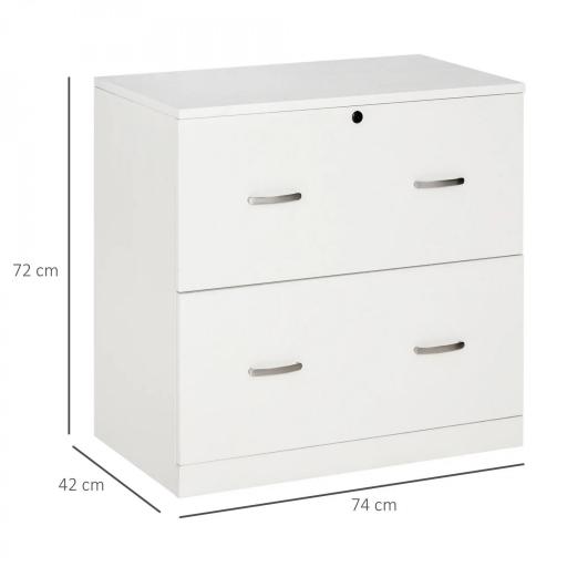 Cajonera de Oficina con 2 Cajones para Carpetas Colgantes con Cerradura y 2 Llaves 77x42x72 cm Blanco [1]