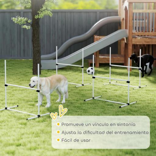 Set de Entrenamiento de Agilidad para Perros Mascotas 4 Piezas Obstáculos Vallas de Salto con Altura Ajustable y Bolsa de Transporte para Exteriores 99x65x94 cm Blanco [5]