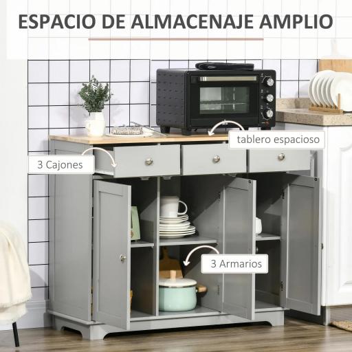 Aparador de Cocina Mueble Auxiliar de Almacenaje para Comedor Salón Estilo Moderno Antivuelco 101x40x85 cm Gris [7]