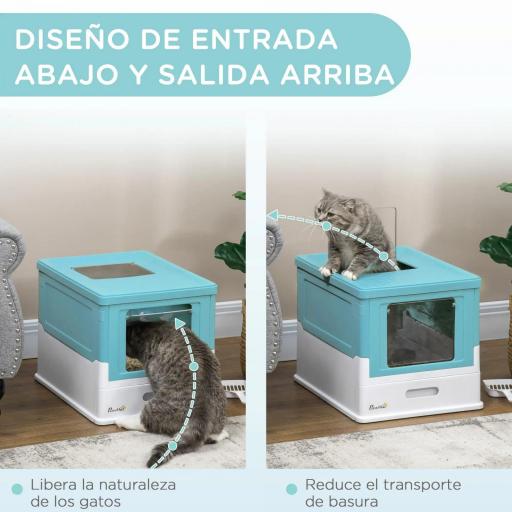 Arenero Cubierto para Gatos Arenero Cerrado y Plegable para Gatos con Bandeja Extraíble y Pala 47,5x35,5x36,7 cm Azul [4]