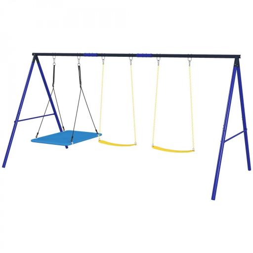 Columpios para Niños de +3 Años con 2 Columpios Simples y 1 Columpio Plataforma Carga 120 kg 365x180x184 cm Multicolor [8]