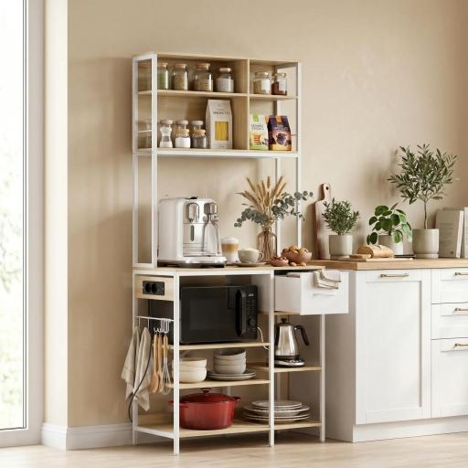 Estantería de Cocina Soporte de Microondas con Estantes y 6 Ganchos para Espacios Reducidos 80x40x181 cm Roble [9]